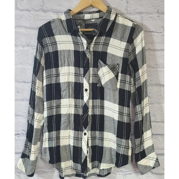 Rails Button Up Hunter Shirt Top Women's Small Black White Plaid Collared Soft - Picture 1 of 5